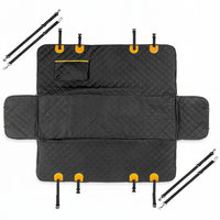 Adjustable straps securing waterproof dog seat cover to car headrests