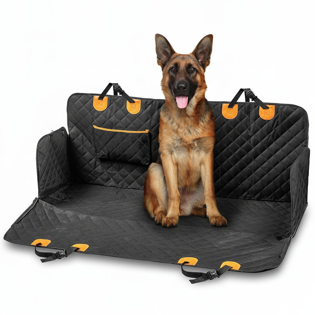 Waterproof dog car seat cover with non-slip design protecting car seats from mud and scratches