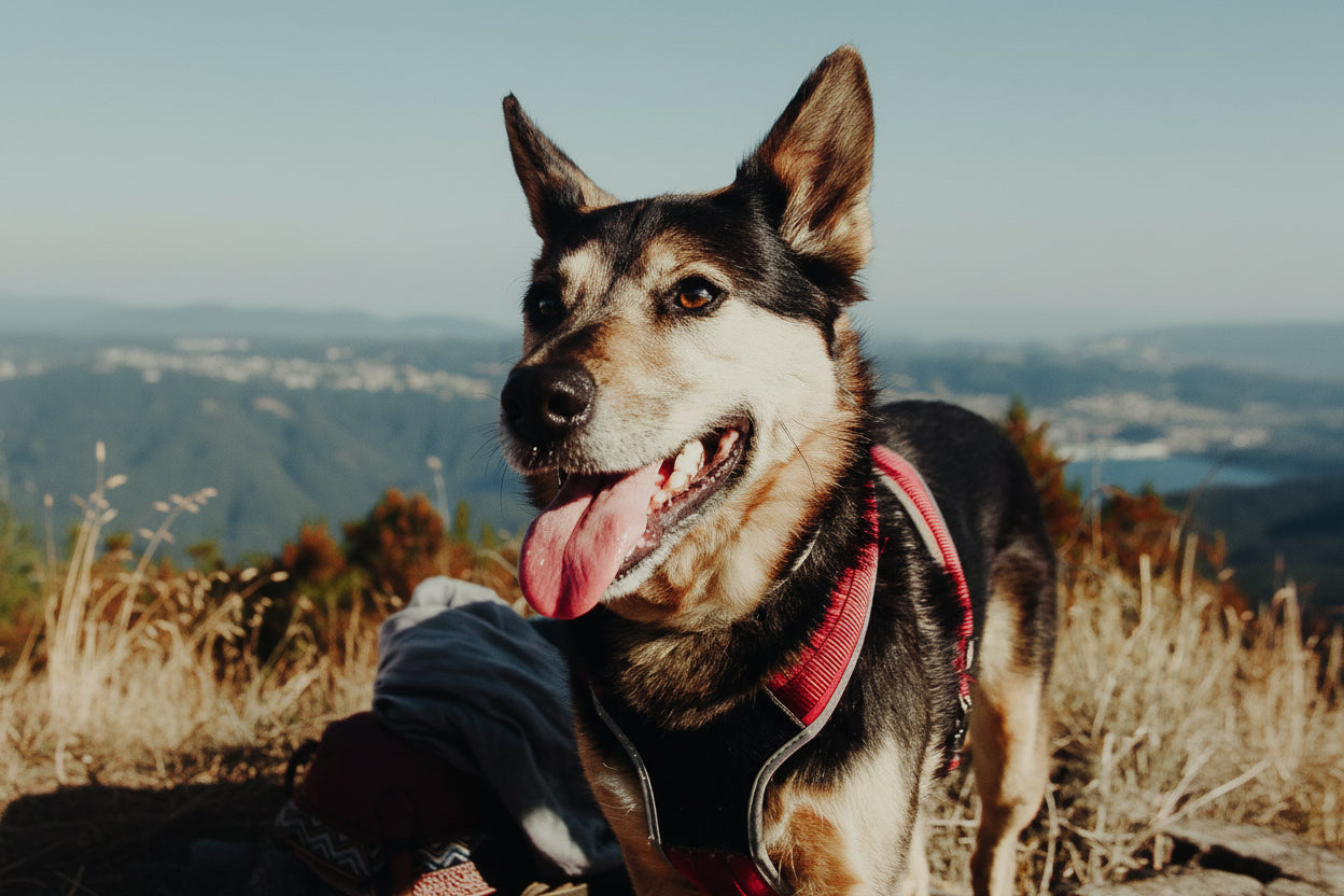 happy dog on outdoor adventure with owner during travel day representing everyday adventures with pets and dog travel lifestyle