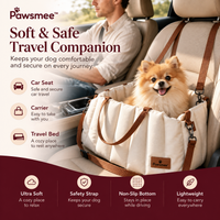 Pawsmee 3-in-1 dog travel bed with soft padding, safety strap, non-slip bottom and lightweight carrier design for small dogs