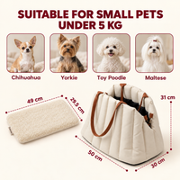 Pawsmee 3-in-1 dog travel bed size guide for small dogs under 5 kg with dimensions 50 x 30 x 31 cm
