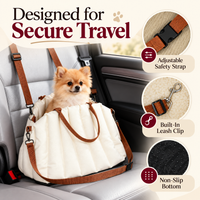 Pawsmee dog travel bed with adjustable safety strap, built-in leash clip and non-slip bottom for secure car travel