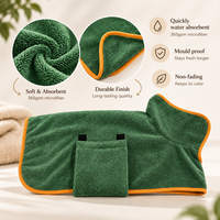 Pawsmee green quick-dry dog robe made from soft absorbent 365gsm microfiber with durable orange trim