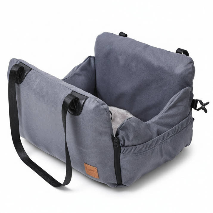 Pawsmee waterproof dog car seat cover bed in grey designed for comfortable and secure dog travel in cars